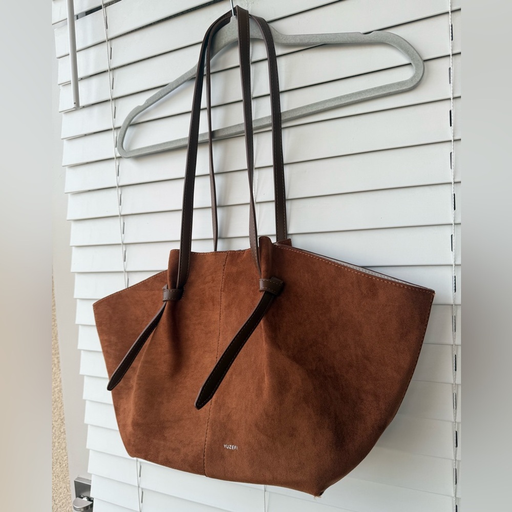 LARGE Tote Bag - CHOCOLATE Faux SUEDE Shoulder Bag Everyday Basic - Picture 8 of 8